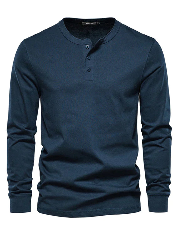 Classic Men's Cotton Henley Shirt with Long Sleeves