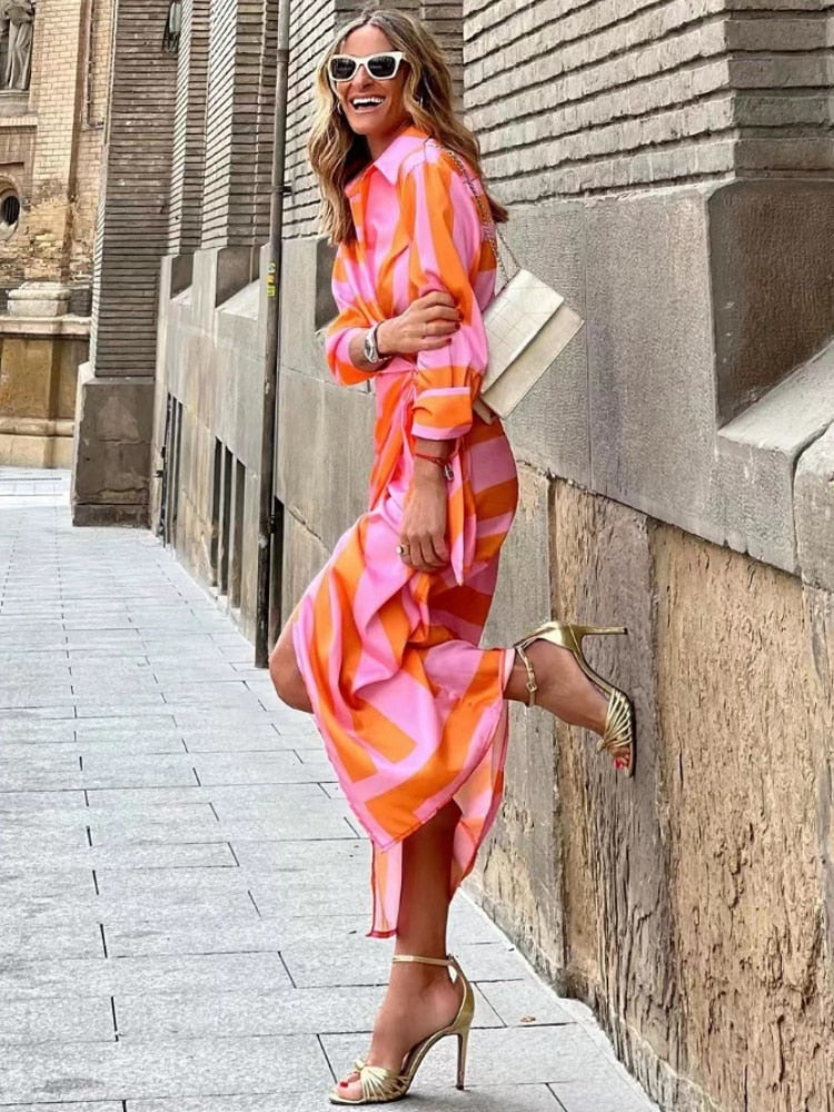 Mae | Striped Midi Shirt Dress - Wedding Guest