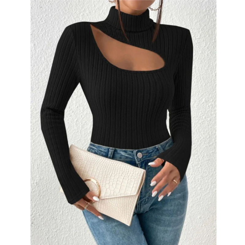 Harper | Cutout Ribbed Turtleneck Pullover