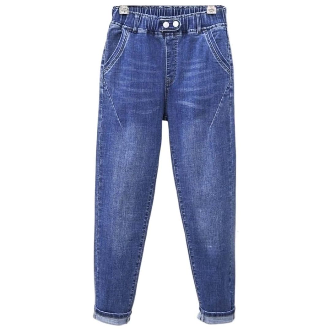 Elastic High-Waisted Baggy Jeans In Plus Size