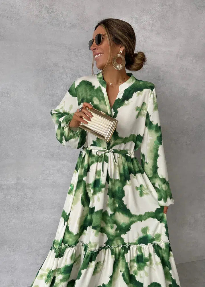 Ella | Elegant Women's Long Sleeve V-Neck Maxi Dress