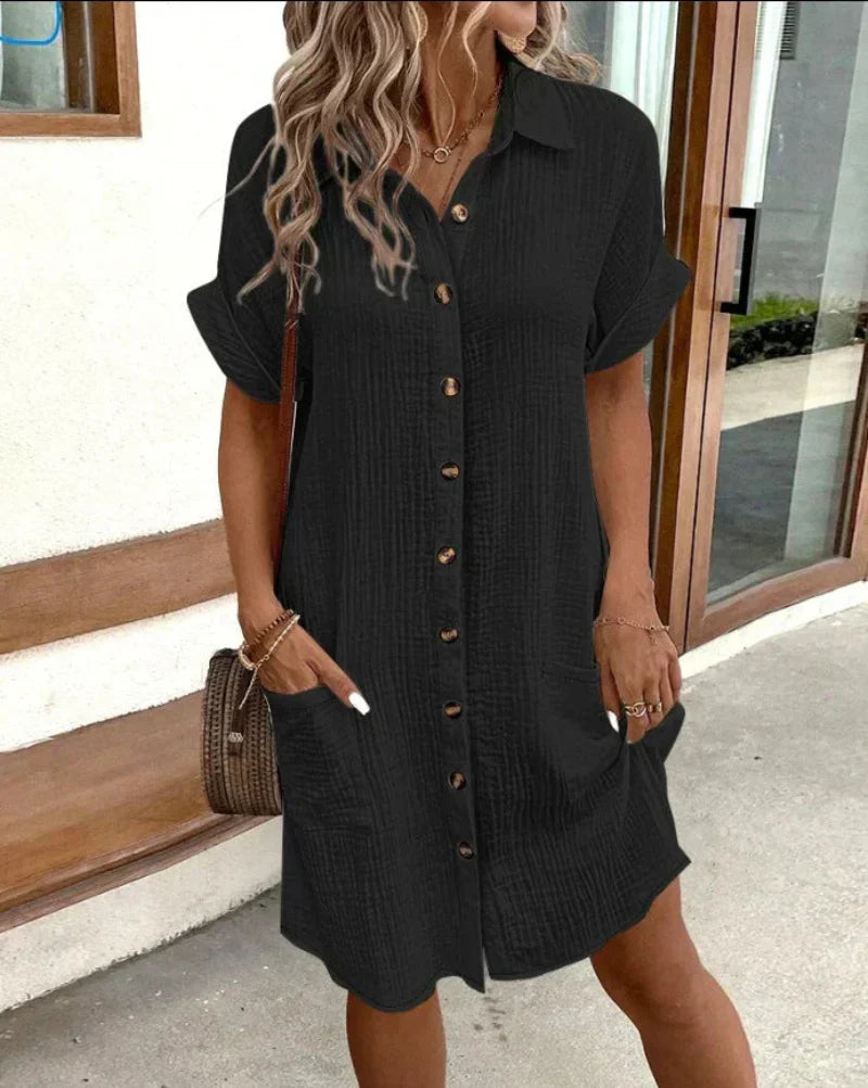 Aria | Women's Retro Cotton Linen Shirt Dress