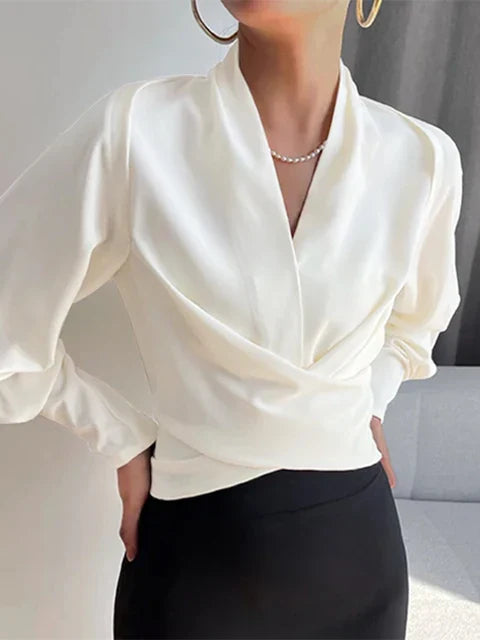 ISHI | V-neck women's blouses with puff sleeves