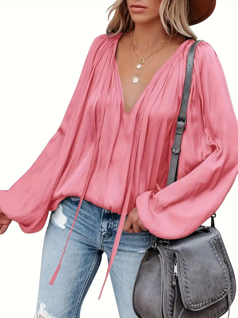 Elegant Satin Long Sleeve Blouse
