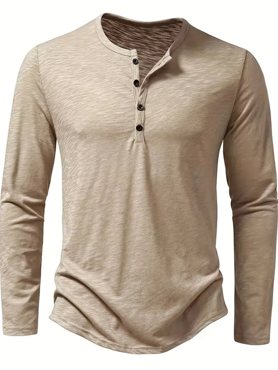Classic Men's Cotton Henley Shirt with Long Sleeves