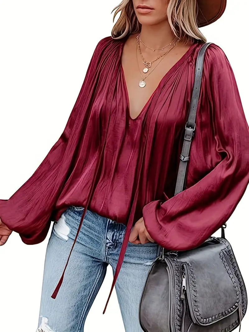 Elegant Satin Long Sleeve Blouse