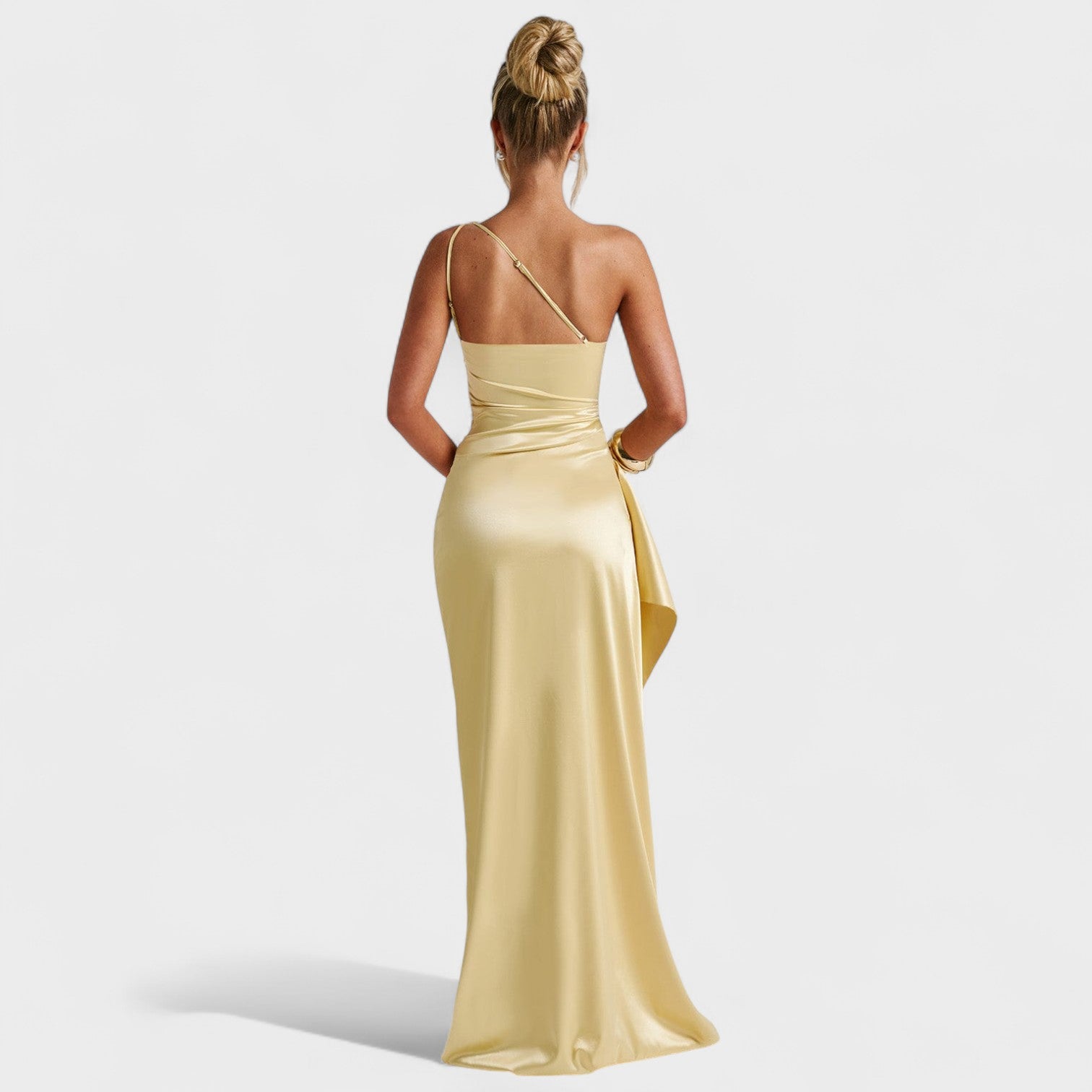 Asymmetric Lemon Satin Cocktail Dress