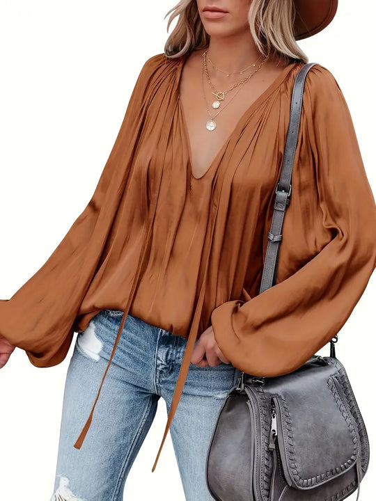 Elegant Satin Long Sleeve Blouse