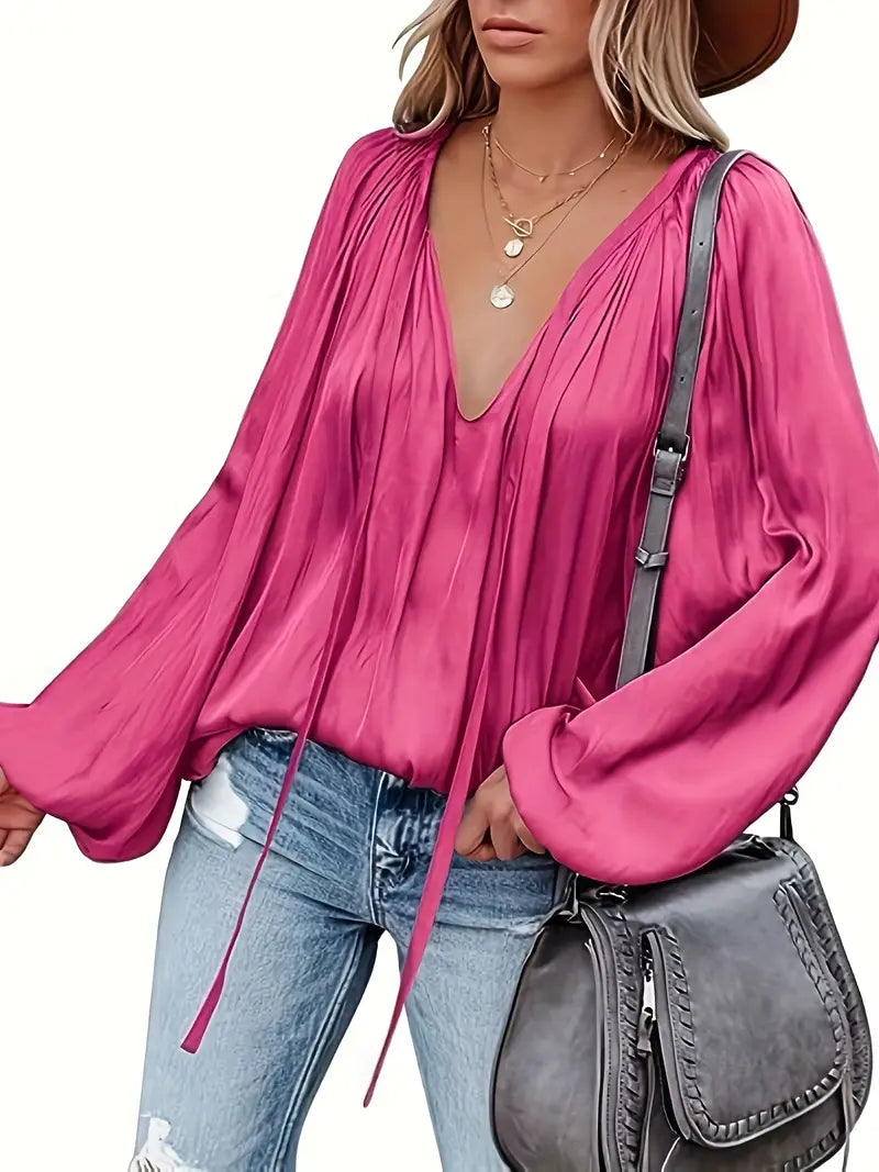 Elegant Satin Long Sleeve Blouse