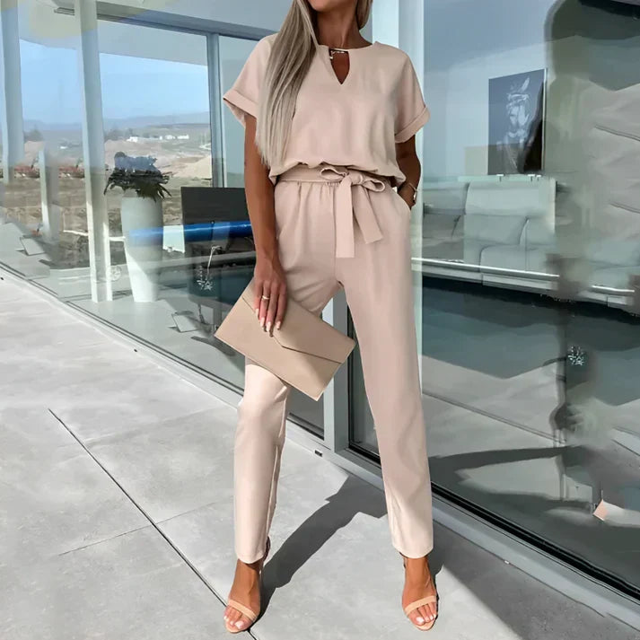 Mia | Elegant Women's Short Sleeve Jumpsuit with Tie