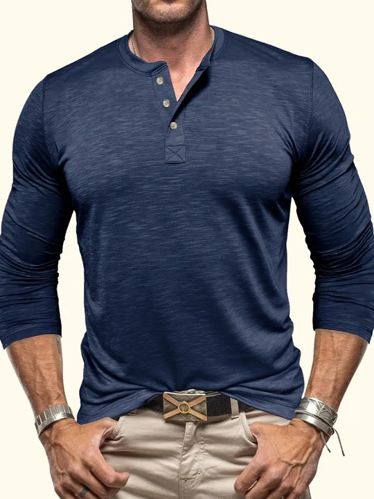 Classic Men's Cotton Henley Shirt with Long Sleeves