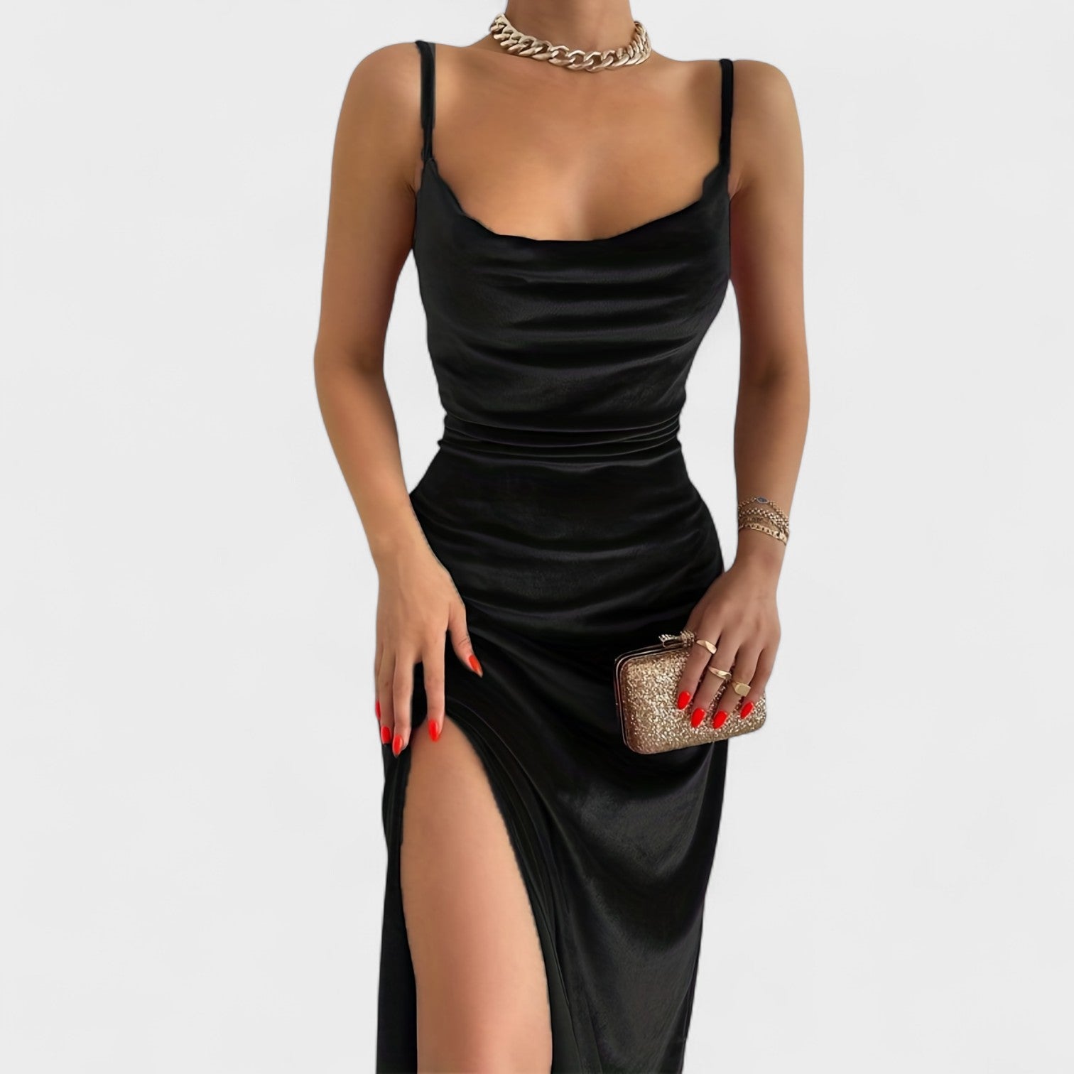 Elegant Velvet Cocktail Dress with Slit