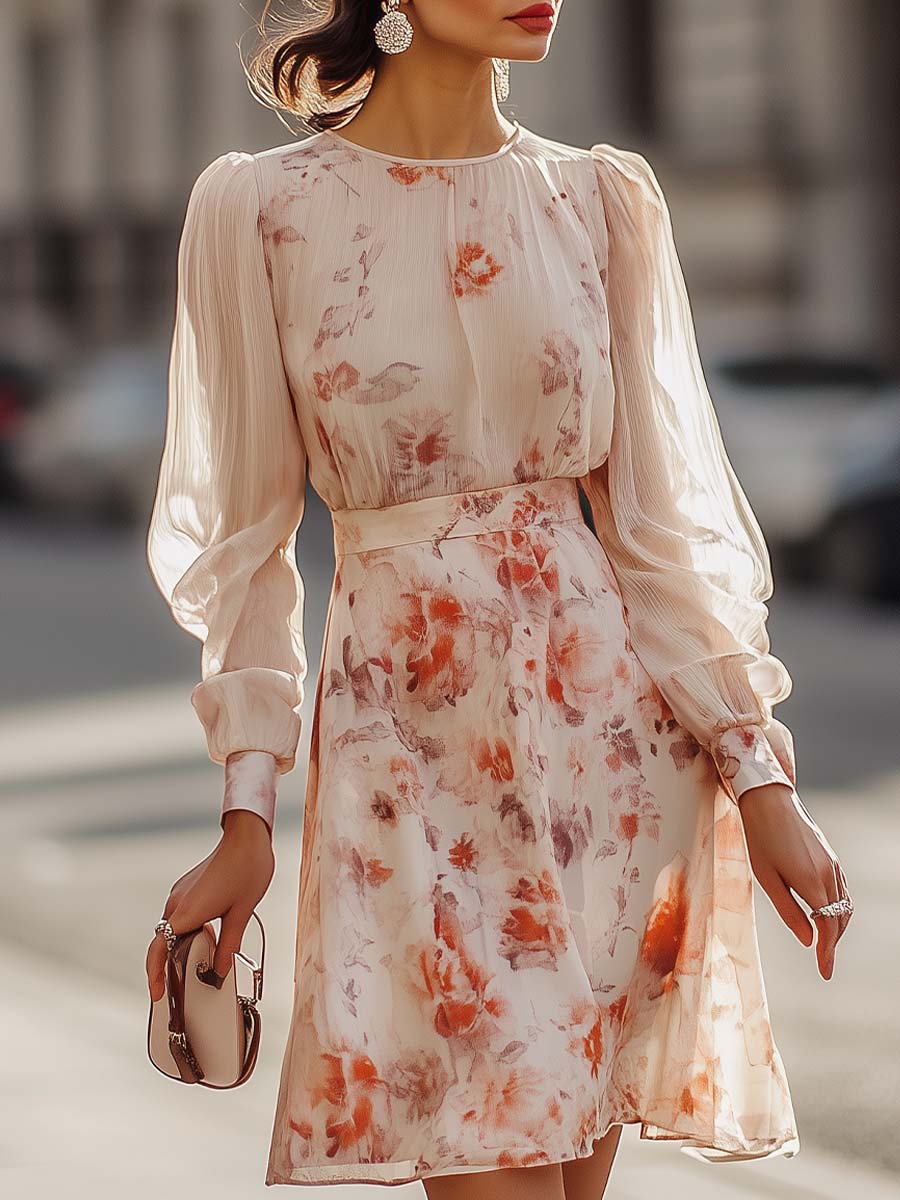 Audrey | Floral Print Pleated Dress with Short Sleeves
