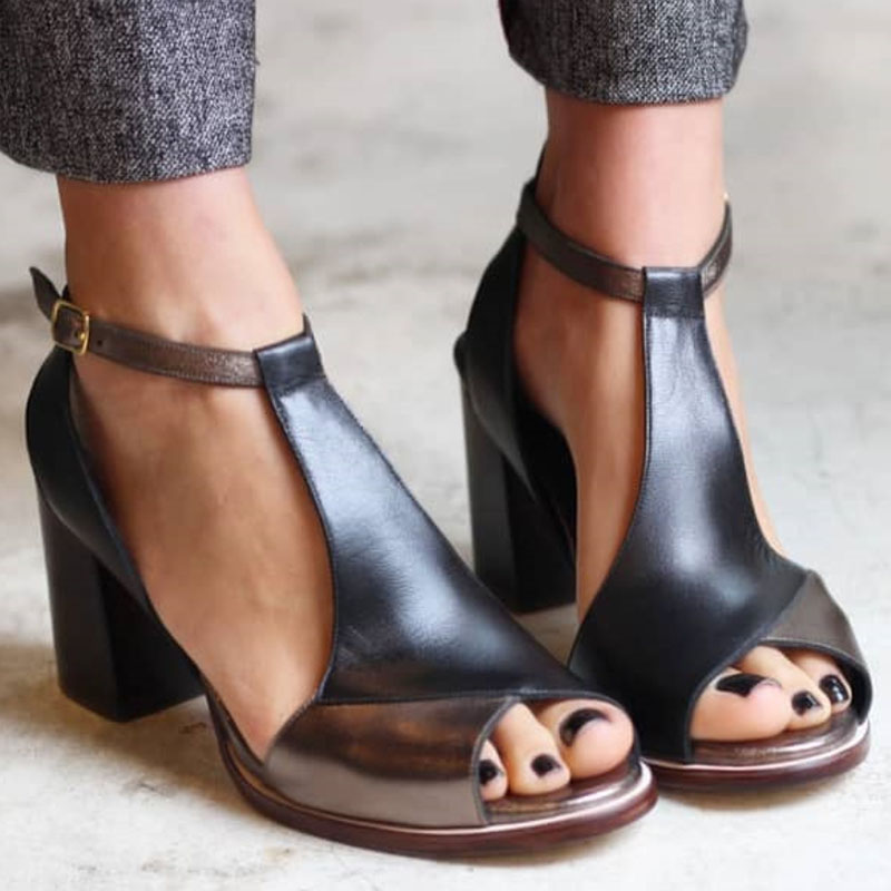 Maddison | Women's Black Patchwork Open-Toe Heels