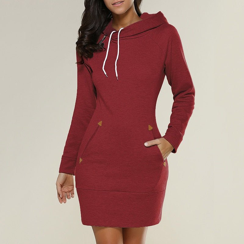 Knee-Length Casual Hooded Dress
