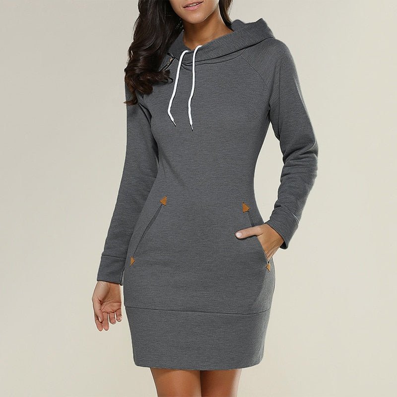 Knee-Length Casual Hooded Dress