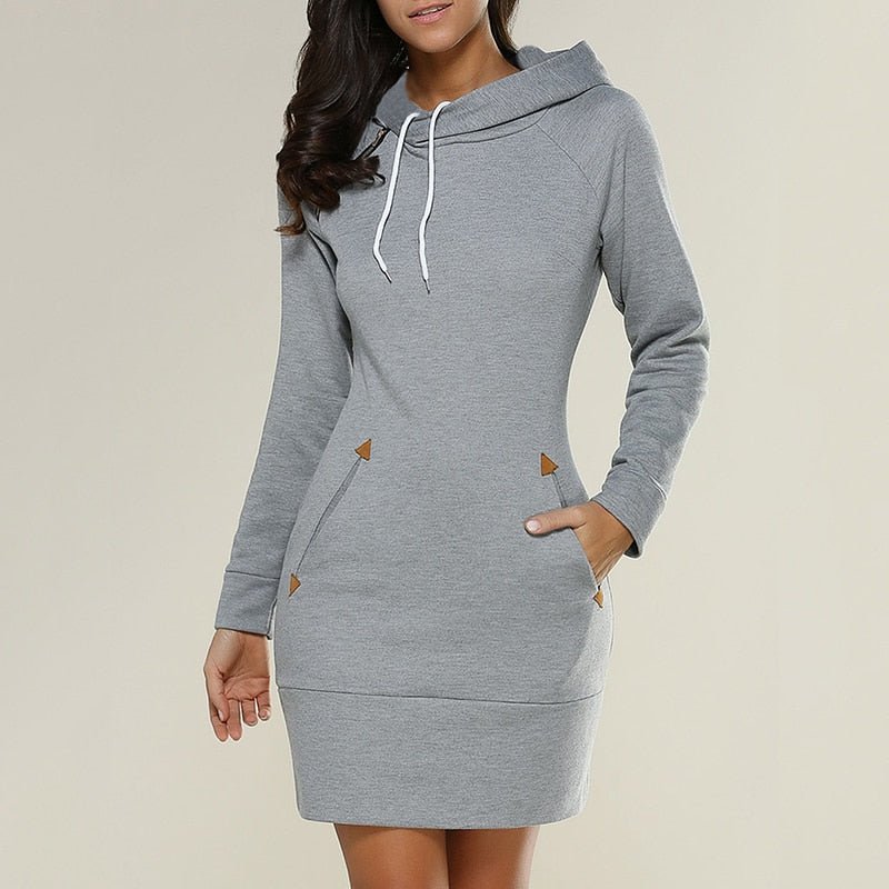 Knee-Length Casual Hooded Dress
