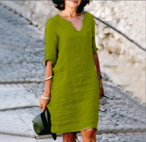 Remi | Women's V-Neck Dress with 3/4 Sleeves