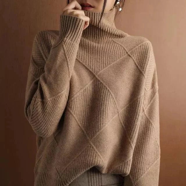 Modern Grid Turtleneck Sweater for Women