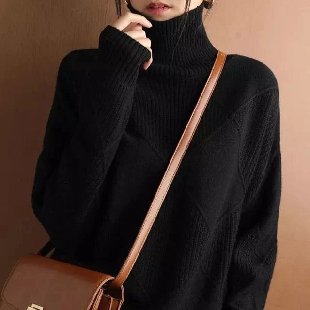 Modern Grid Turtleneck Sweater for Women
