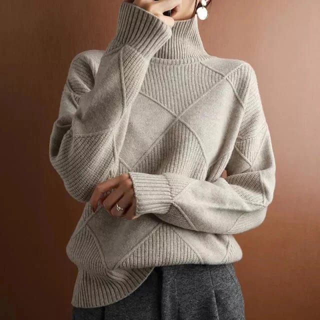 Modern Grid Turtleneck Sweater for Women