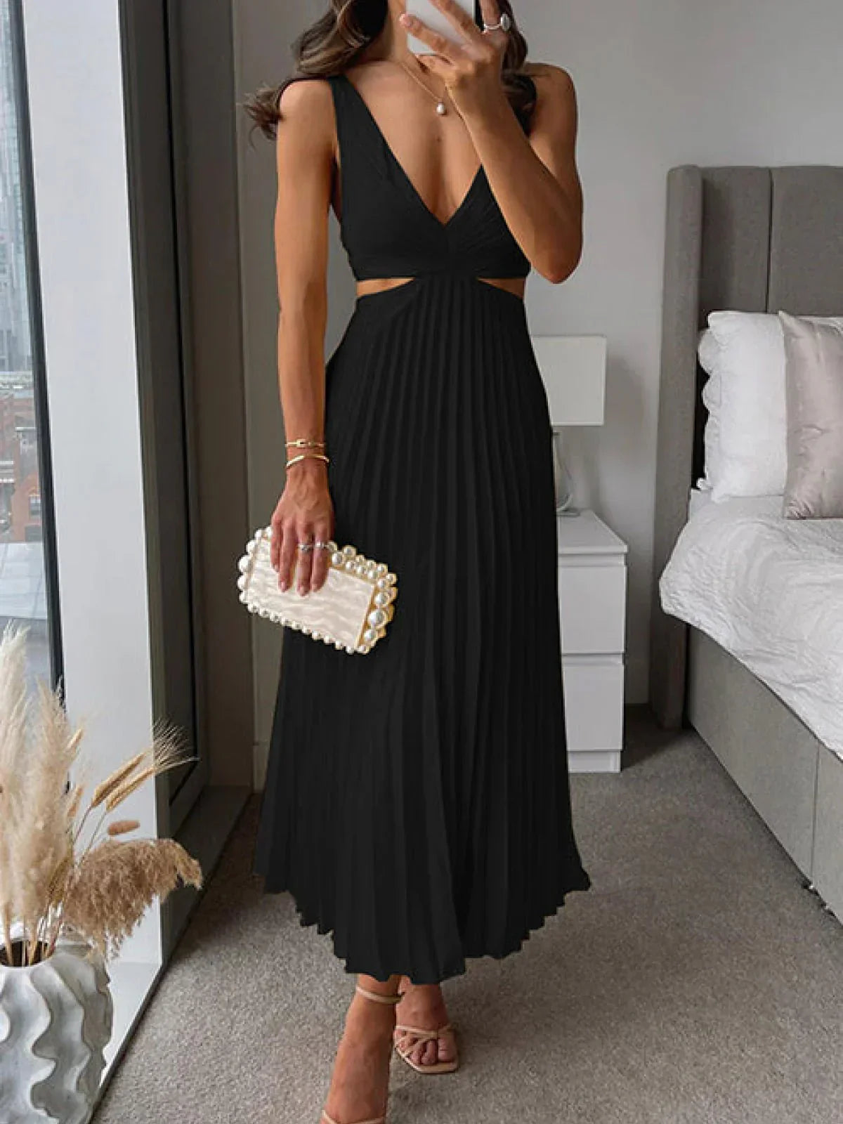 Rosie | Elegant Satin Midi Dress with V-Neck
