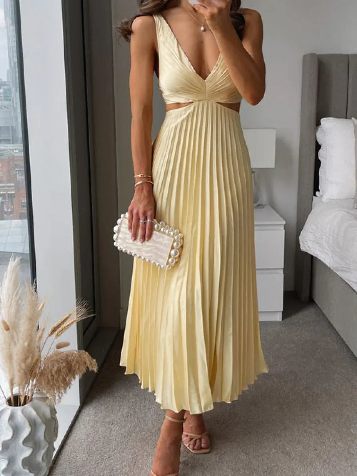 Rosie | Elegant Satin Midi Dress with V-Neck