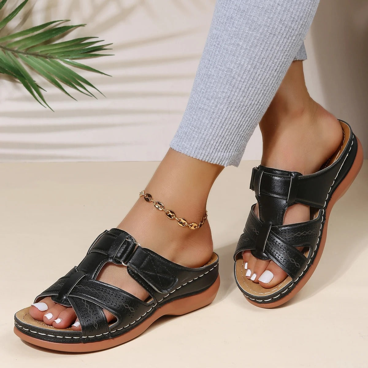 Orthopedic Leather Open-Toe Sandals