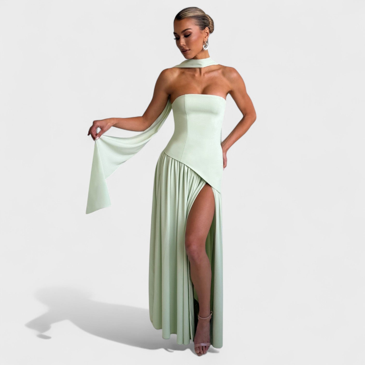 Asymmetric Mint Cocktail Dress with Elegance