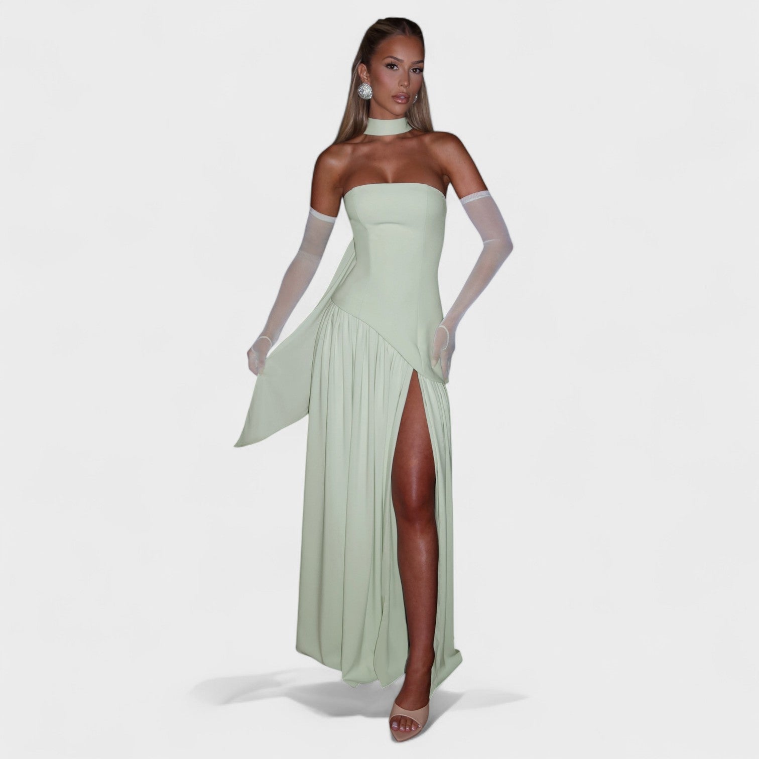 Asymmetric Mint Cocktail Dress with Elegance