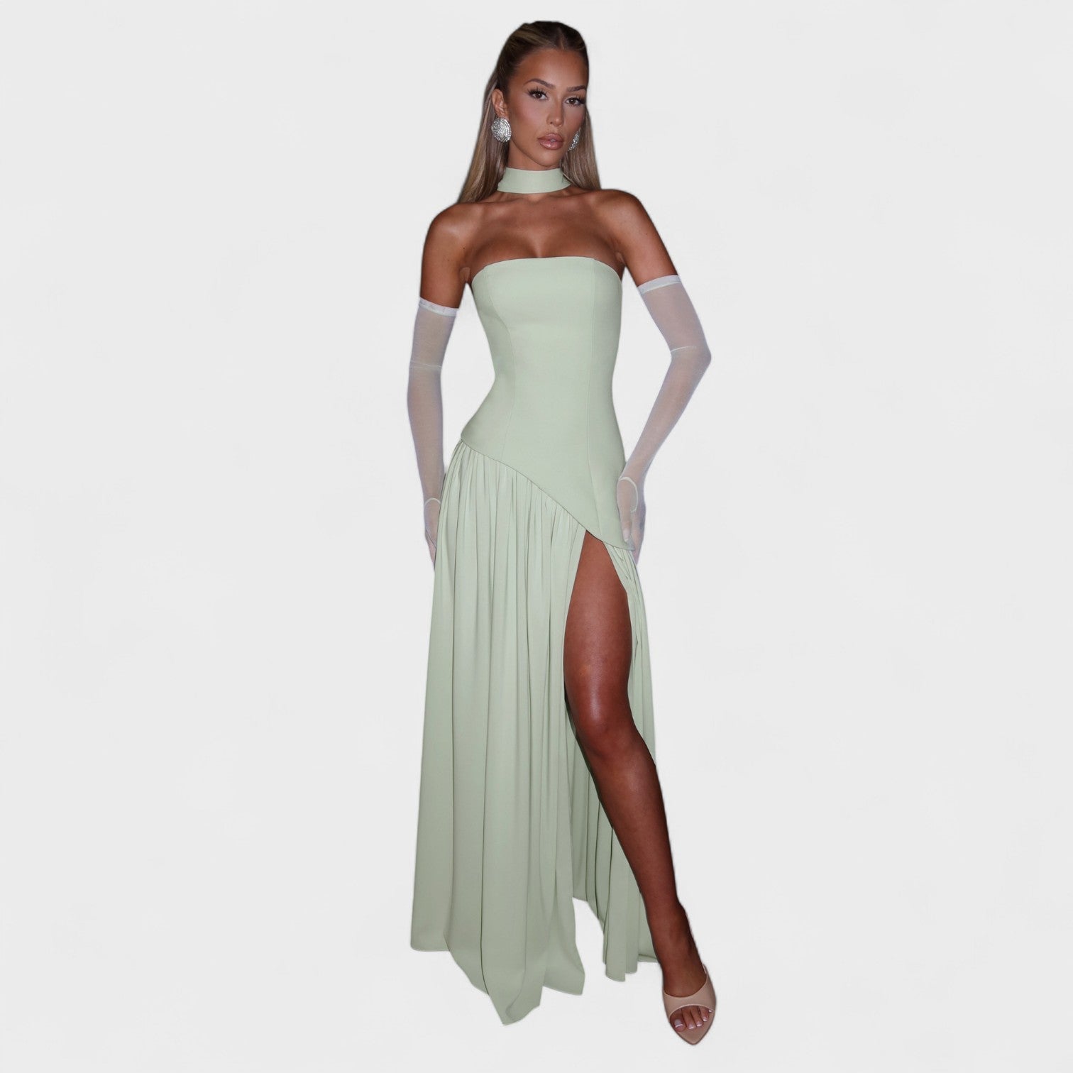Asymmetric Mint Cocktail Dress with Elegance