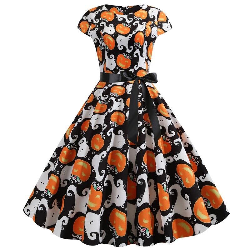 Cute Pumpkin Print Halloween Costume Dress | Midi