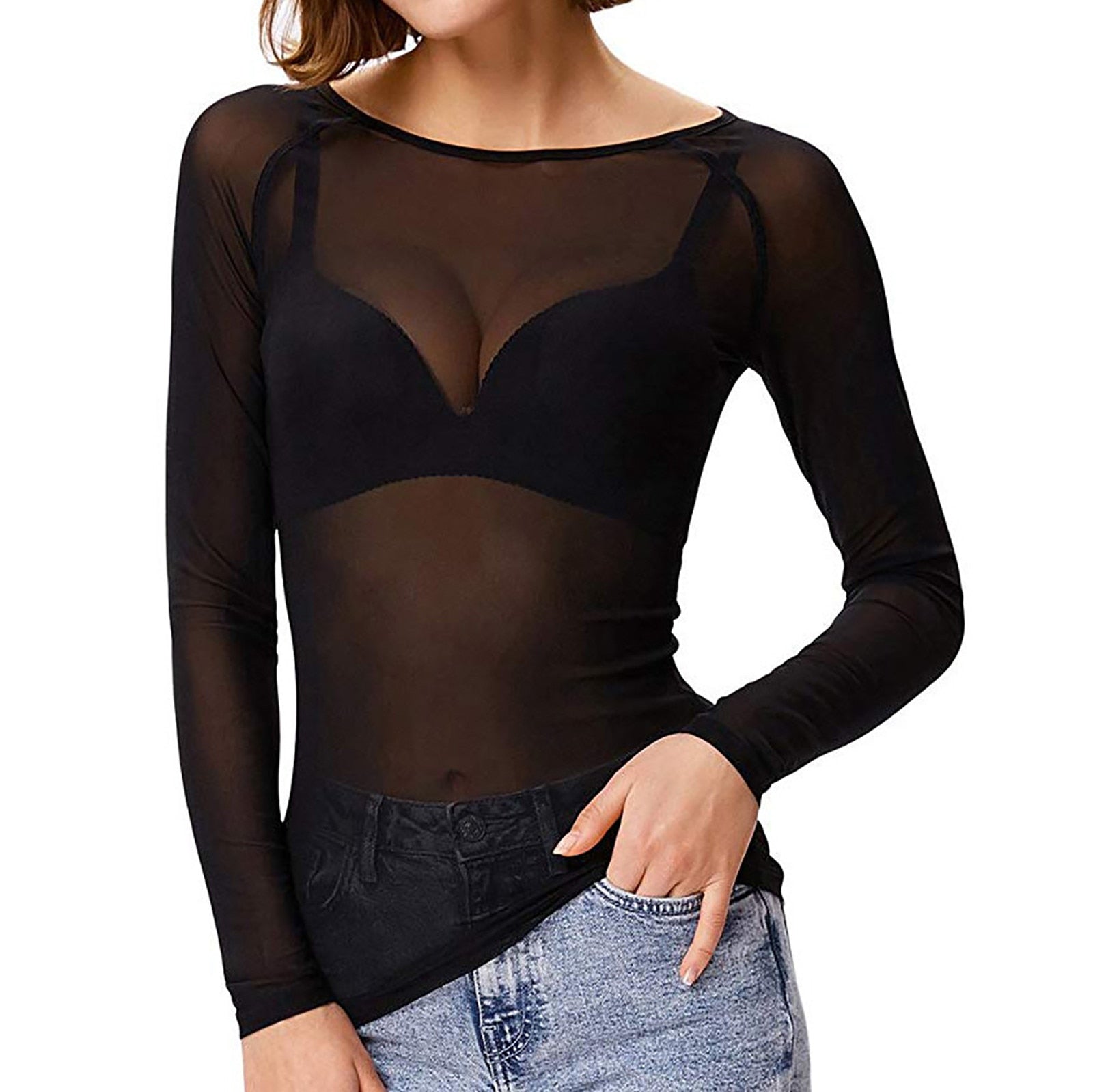 MELINDA | Shiny Mesh Stylish Long Sleeve Shirt