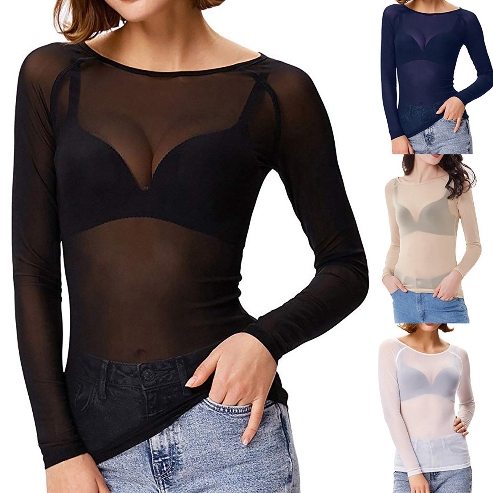 MELINDA | Shiny Mesh Stylish Long Sleeve Shirt