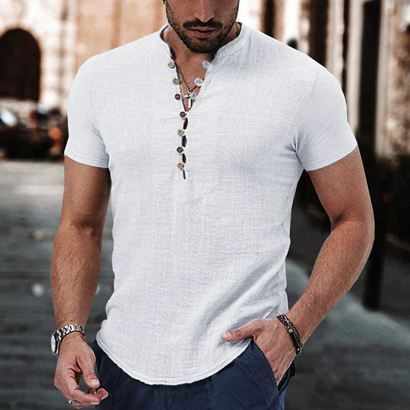 Zac | Men's Breathable Linen Henley T-Shirt